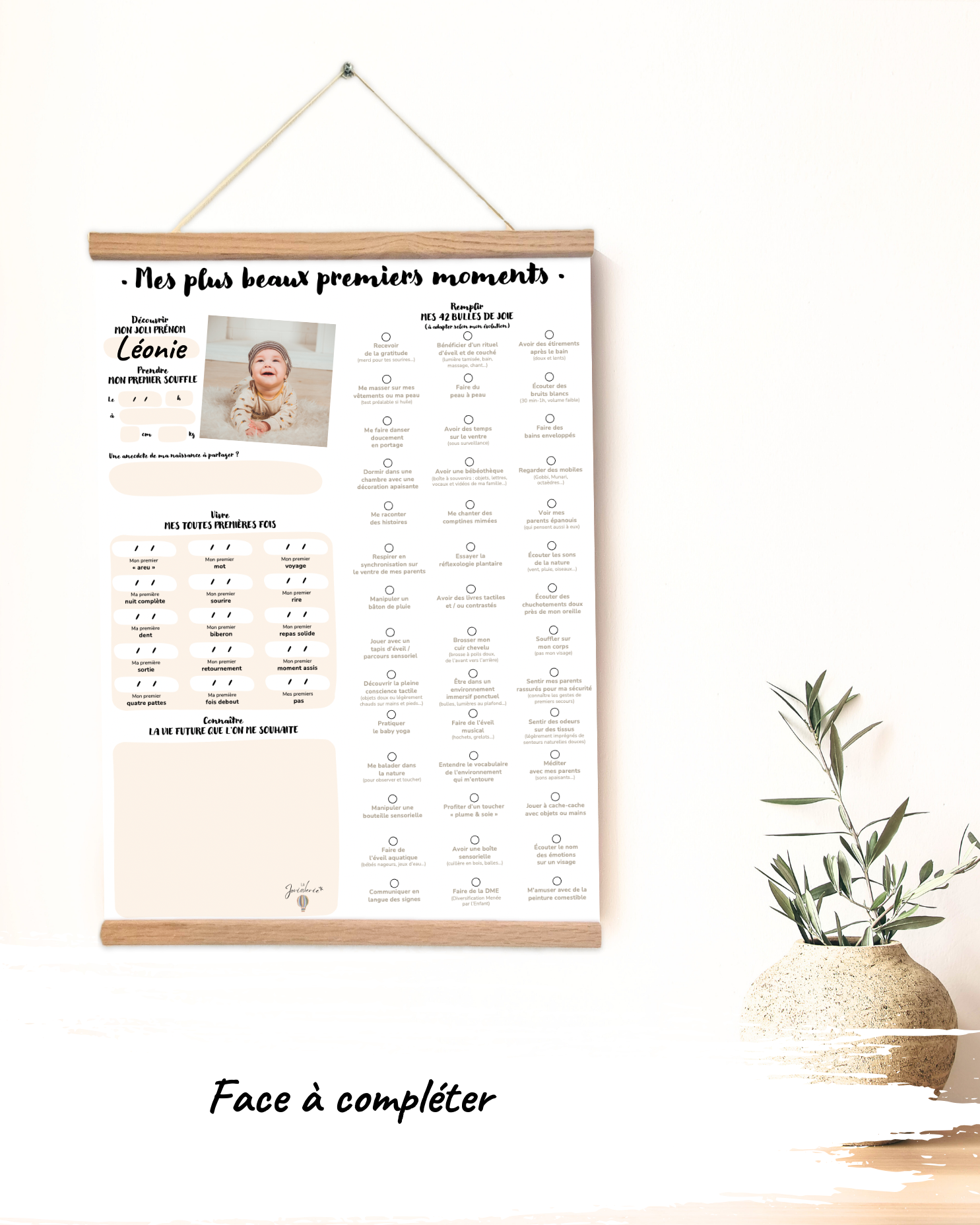 Affiche à remplir “Mes plus beaux premiers moments”, réversible et joyeusement illustrée par La Jovialerie