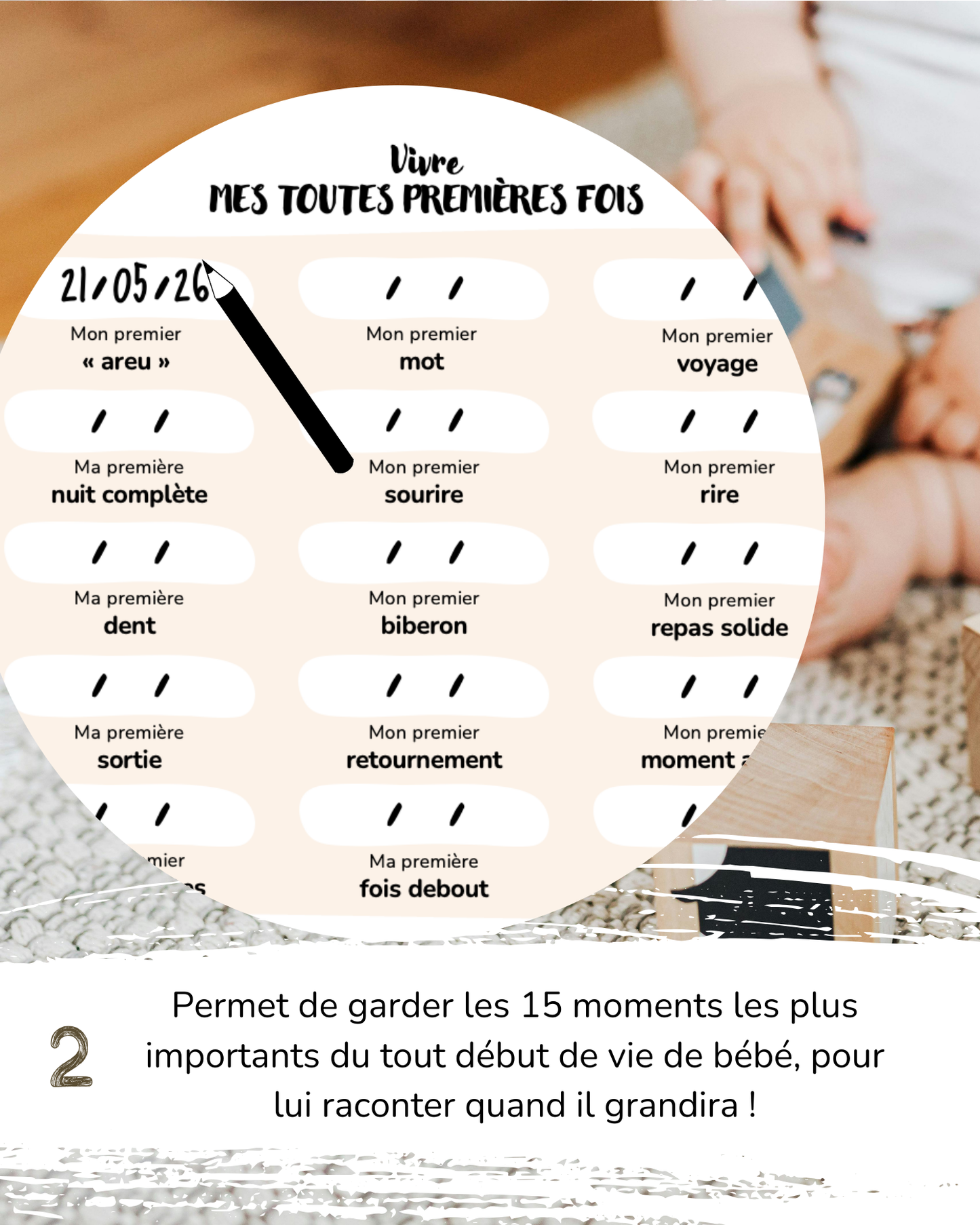 Affiche à remplir “Mes plus beaux premiers moments”, réversible et joyeusement illustrée par La Jovialerie