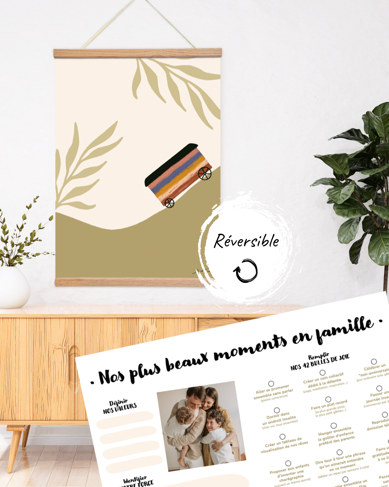Affiche à remplir “Vos plus beaux moments en famille”, réversible et joyeusement illustrée par La Jovialerie